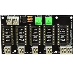 Features This new and improved LDD board now comes with a 5th slot for an SCW driver, capable of powering 12V items such as a fan or controller Use this 4 channel board to connect up to 4 Meanwell LDD series drivers without having to solder or use wire nuts. Comes with attached push terminals for super quick installation and modifications Drivers attach to the board via DIP sockets for quick and easy installation. DIP sockets are already attached to the board for your convenience Optional 5th slot for an SCW05X with two output terminals Includes mounting hardware at no additional charge Includes pull-down jumpers to turn default dimming ON/OFF without dimming signal Specifications SKU : LDD-H-4S Number Of Outputs : 4 (With 2 SCW Outputs) LDD-H-4S Driver Board